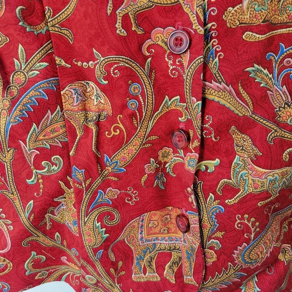 Positive Attitude Tapestry Skirt Set Womens Petite Red Vintage Animal Print EXCL